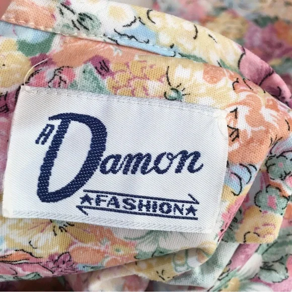 Vintage 60 70 Cottagecore Pastel Floral Peasant Midi Dress Poet sleeves - Picture 13 of 16